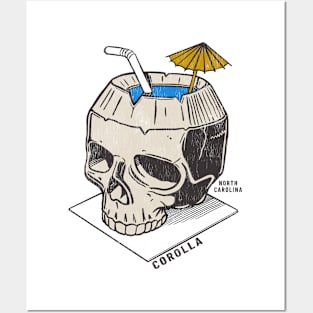 Corolla, NC Summertime Vacationing Skull Drink Posters and Art